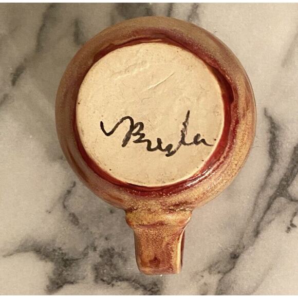 Rustic Hand Sculpted Belly Mug Artist Signed Terracotta Matte Glaze Carved Boho - Picture 5 of 5